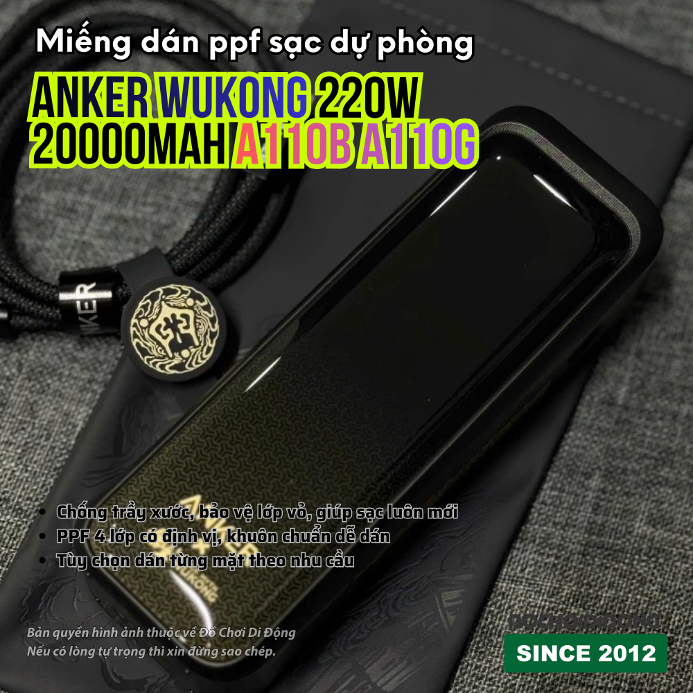 Miếng Dán PPF Chống Trầy Xước Sạc Dự Phòng Anker Wukong 220W 20000mAh (Màn Hình/Cổng/Đáy)