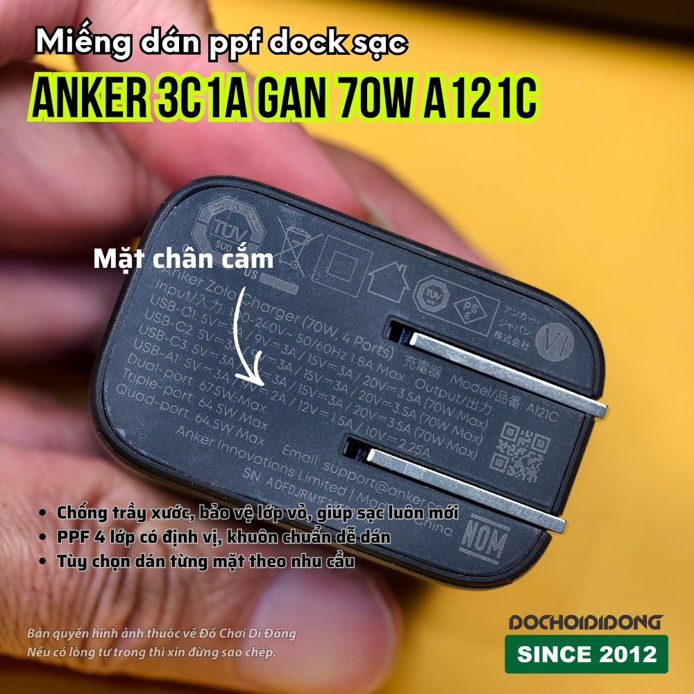 Miếng Dán PPF Dock Sạc Anker Zolo 3C1A GaN 70W (A121C) - Bảo Vệ Chống Trầy Xước, Khuôn Chuẩn