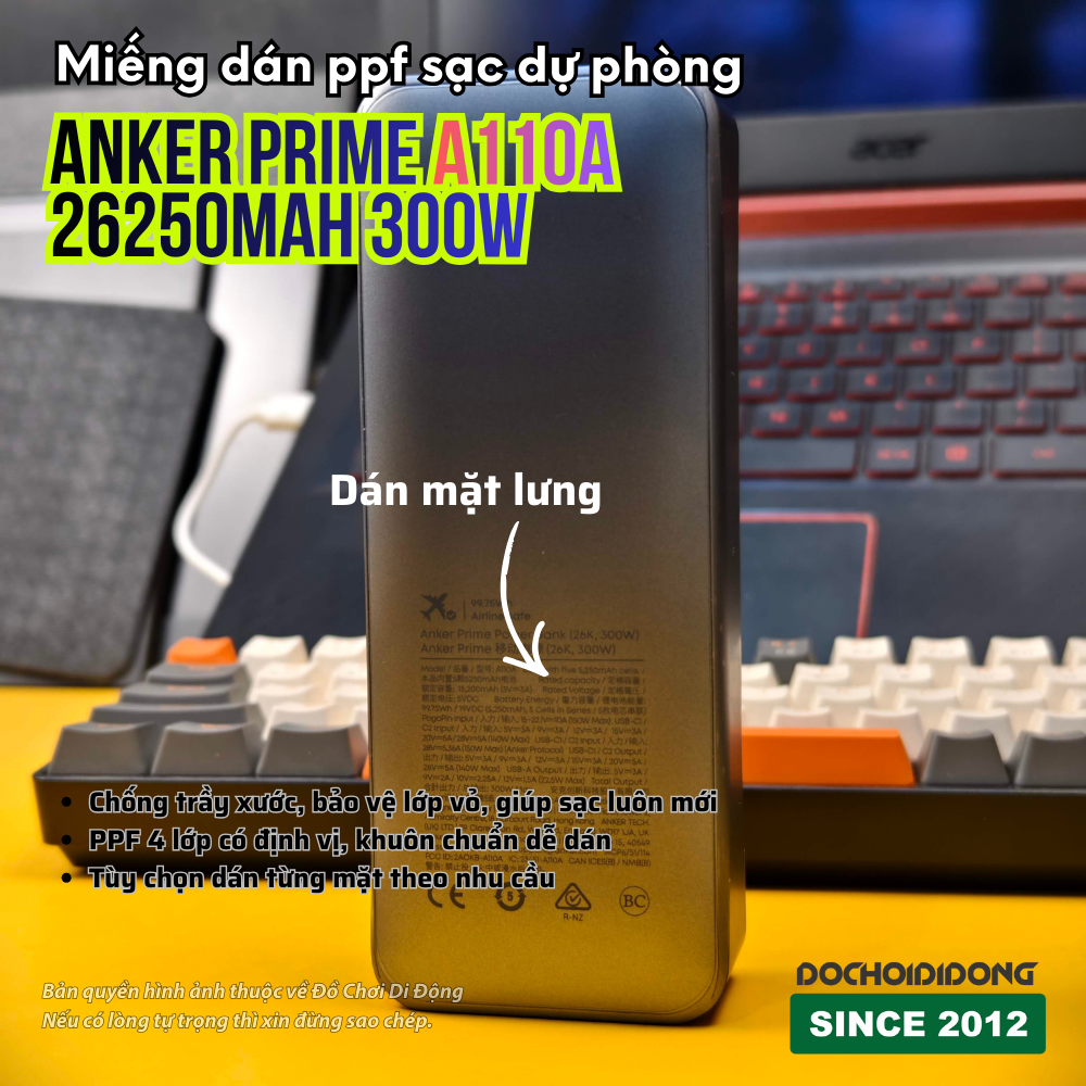 Miếng dán PPF Full Body Chống Trầy Xước Sạc Dự Phòng Anker Prime 27,650mAh 300W A110A