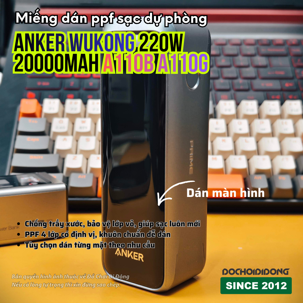 Miếng Dán PPF Chống Trầy Xước Sạc Dự Phòng Anker Wukong 220W 20000mAh A110B A110G (Màn Hình/Cổng/Đáy)