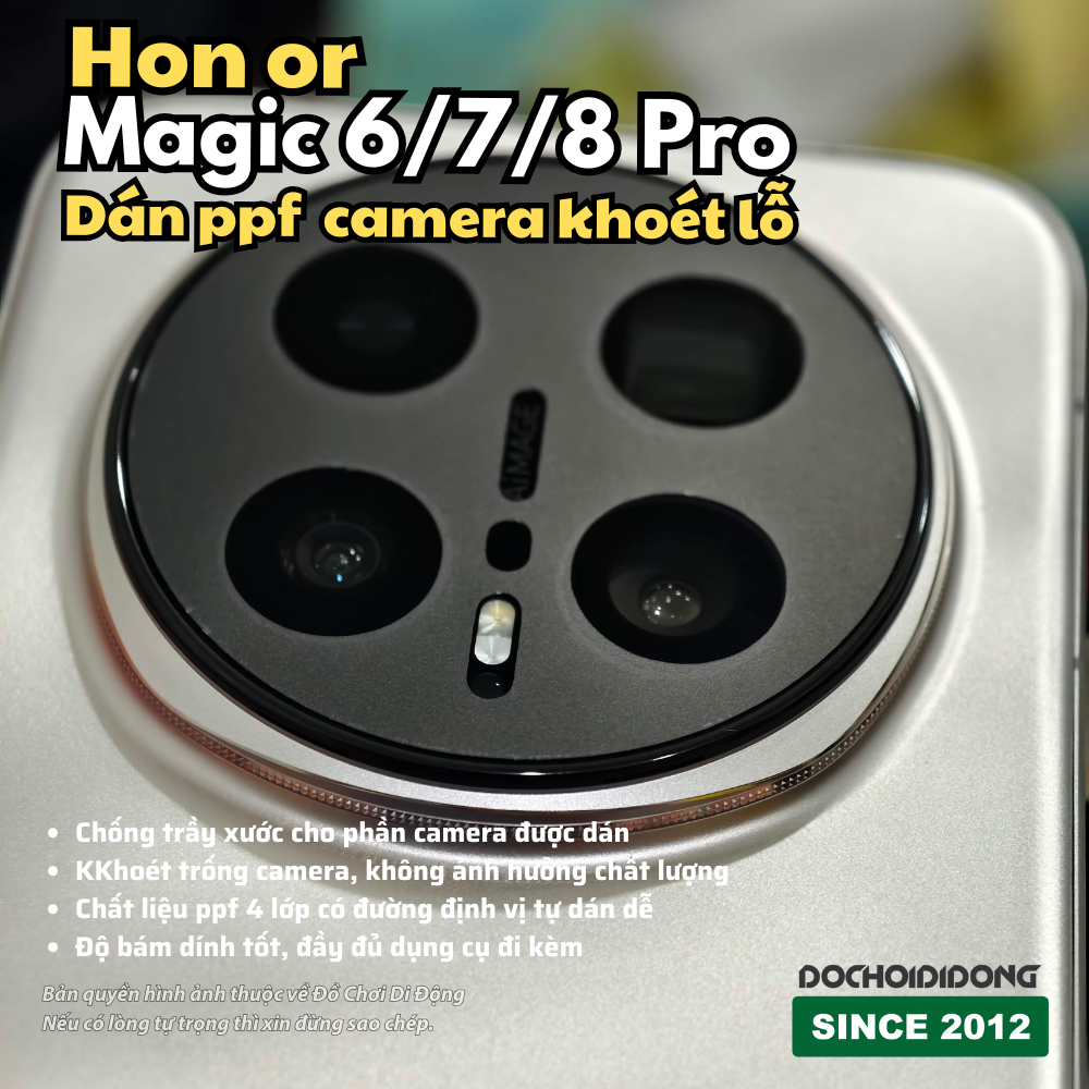 Combo 2 miếng Dán PPF Camera Khoét Lỗ Honor Magic 6 / 7 / 8 Pro (Nhám/Bóng - Không Che Ống Kính)
