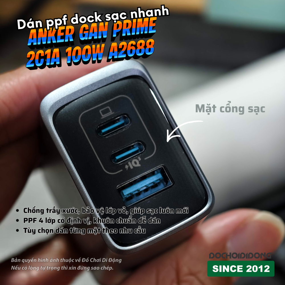 Dán PPF Bảo Vệ Mặt Cổng Sạc Anker GaN Prime 2C1A 100W A2688 (Chống Trầy Xước - Nhám/Bóng)