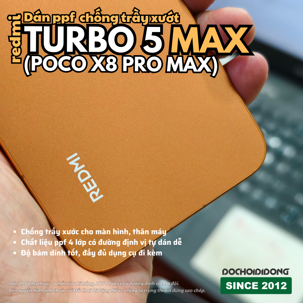 Miếng Dán PPF Redmi Turbo 5 Max / Poco X8 Pro Max trong bóng, nhám - Tùy Chọn Full Lưng Viền, màn hình