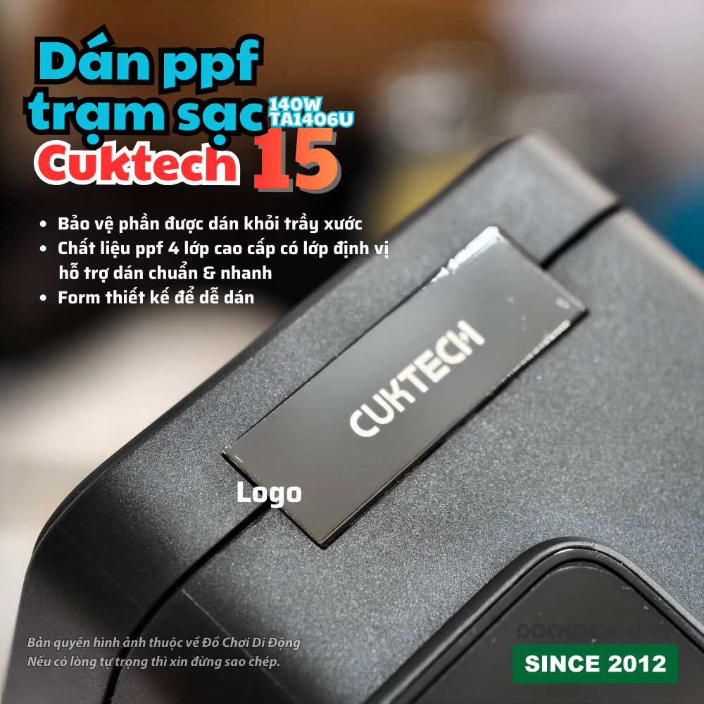 Miếng Dán PPF Trạm Sạc Cuktech 15 140W TA1406U – Film Bảo Vệ Chống Trầy, Chống Bám Vân Tay, Dễ Dán