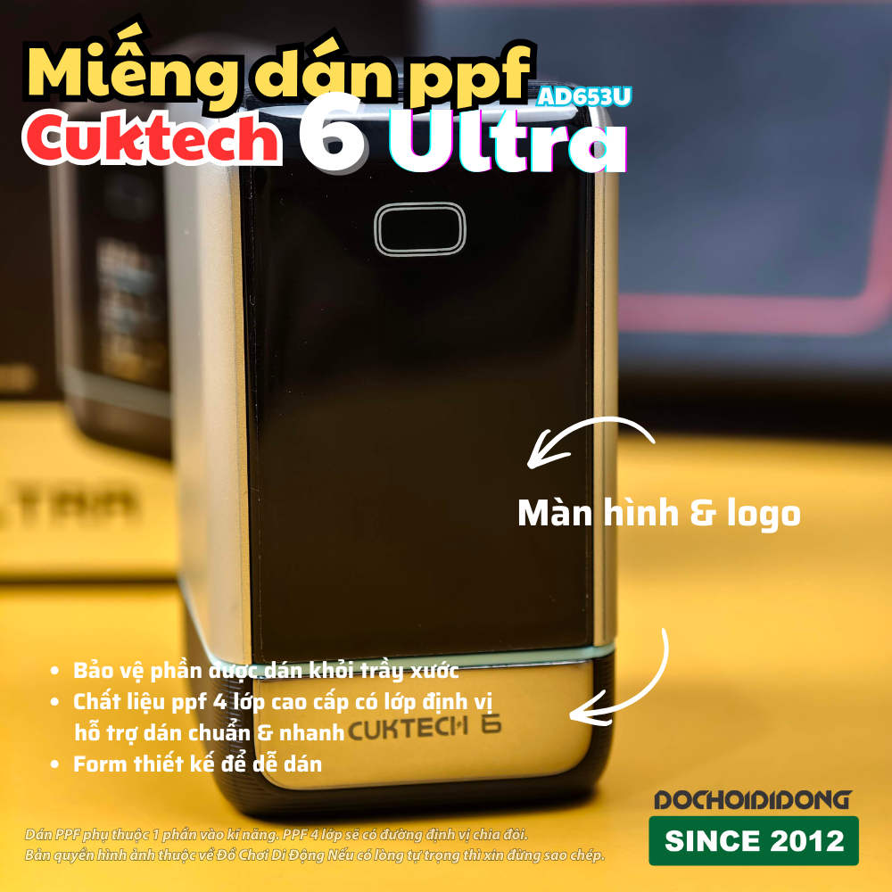 Miếng dán PPF chống trầy dock sạc Cuktech 6 Ultra AD653U – Full thân sạc, PPF 4 lớp cao cấp, dễ dán