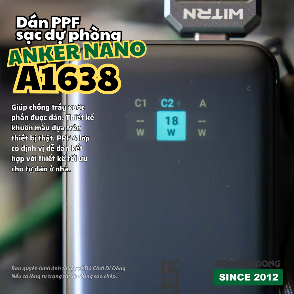 Miếng Dán PPF Chống Trầy Xước Cho Sạc Dự Phòng Anker Nano A1638 45W - Bảo Vệ Toàn Diện, Tự Dán Dễ Dàng