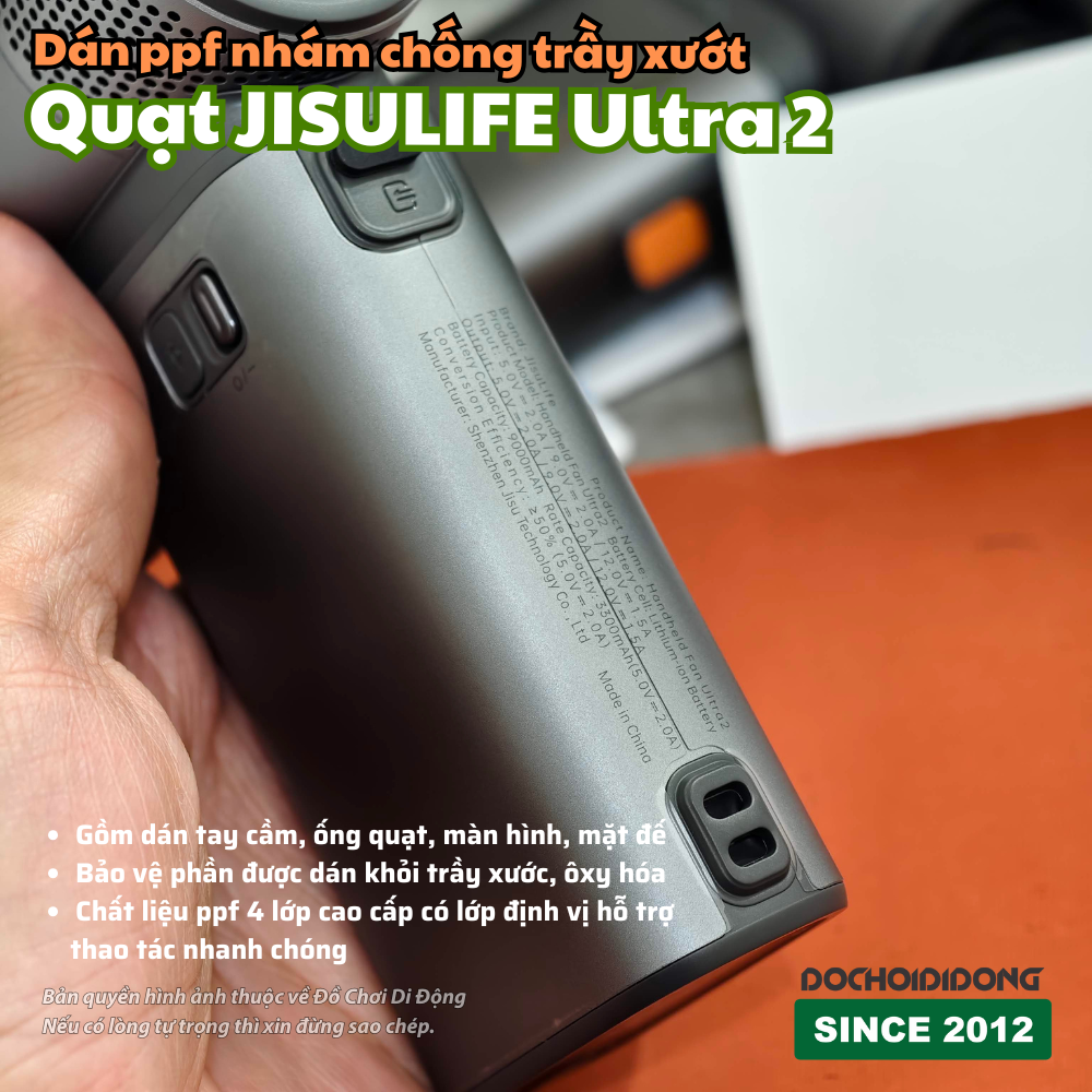 Miếng Dán PPF Nhám Chống Trầy Xước Full Body Cho Quạt JISULIFE Ultra 2 - Bảo Vệ Toàn Diện, Chống Bám Vân Tay