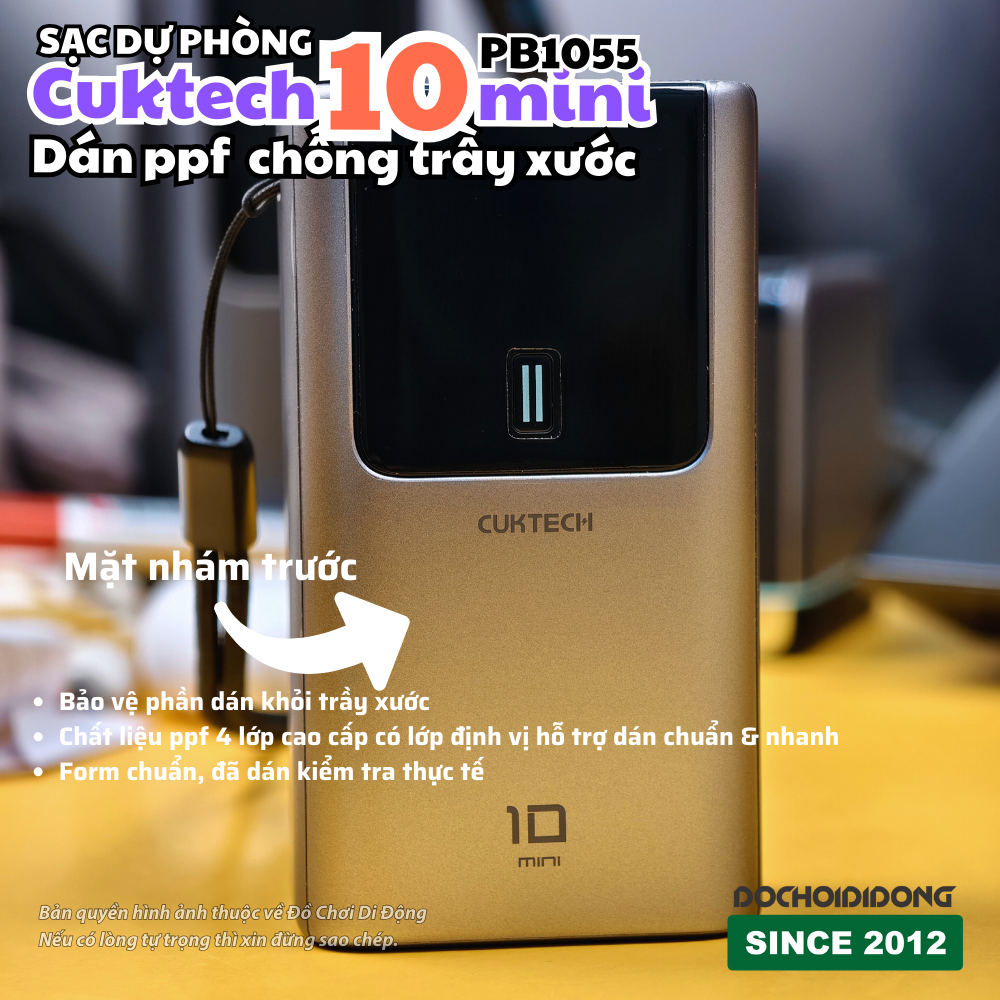 Miếng dán PPF màn hình sạc dự phòng Cuktech 10 Mini trong cao cấp