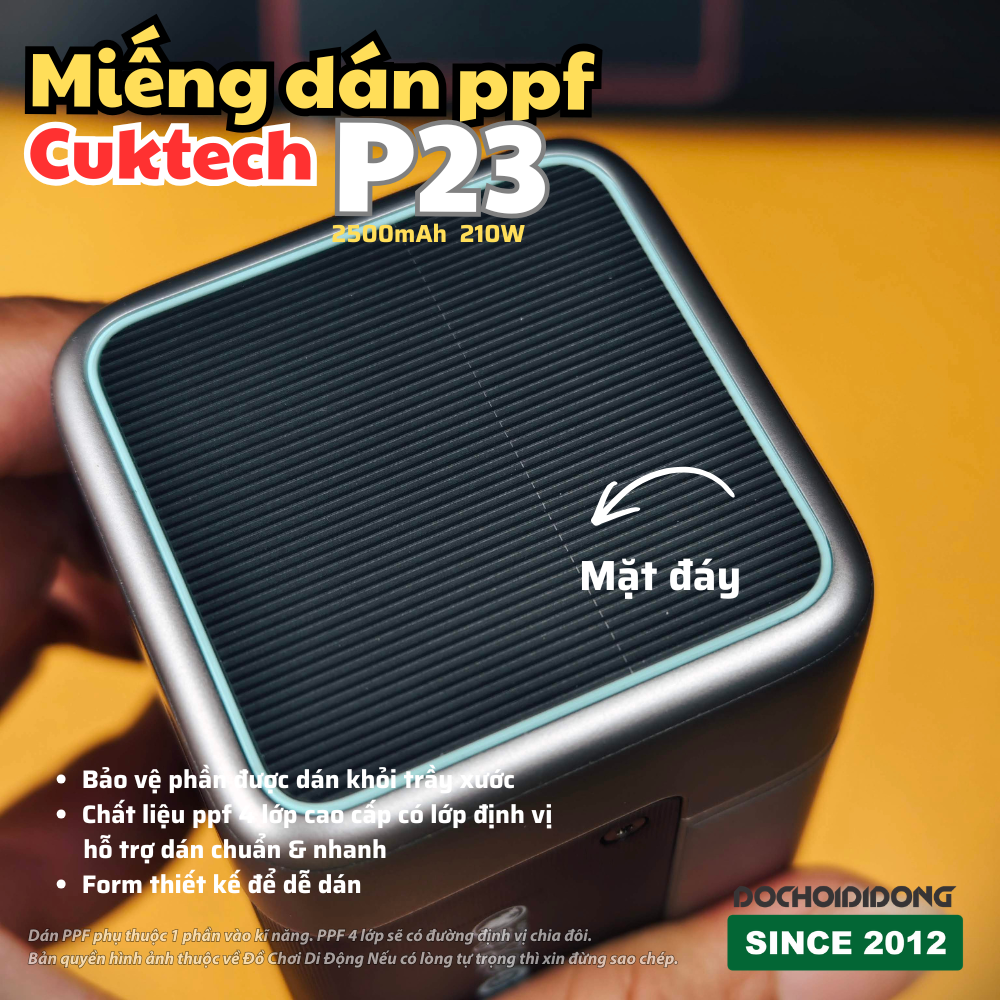 Miếng dán PPF Hydorgen Sạc Dự Phòng Cuktech P23 25000mAh 2C1A 210W  trong, nhám cao cấp