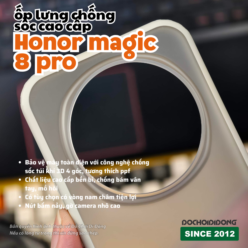 Ốp Lưng Chống Sốc Honor Magic 8 Pro (Lưng Cứng Viền Dẻo, Gờ Camera Cao) - Chống Bám Vân Tay