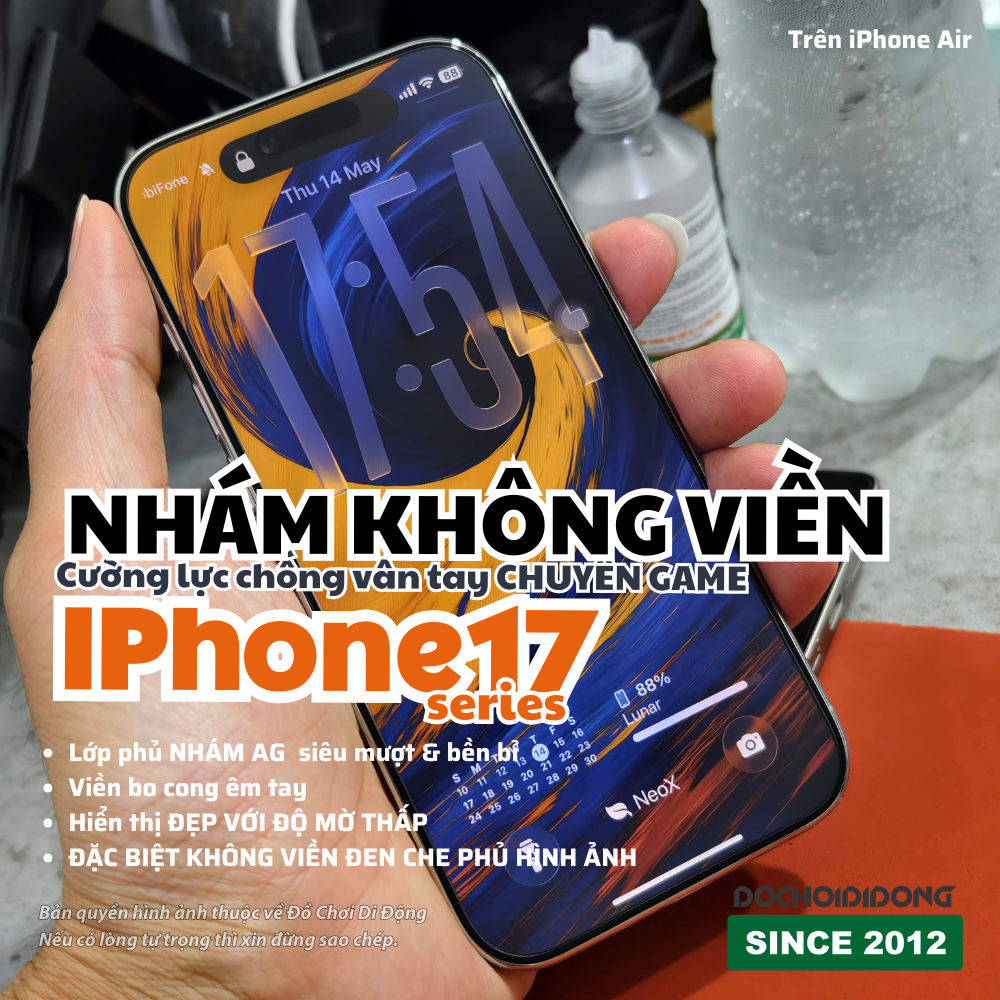Cường lực nhám không viền chống vân tay cho iPhone 17 Series / iPhone Air / 16 Pro Max siêu mượt chuyên game