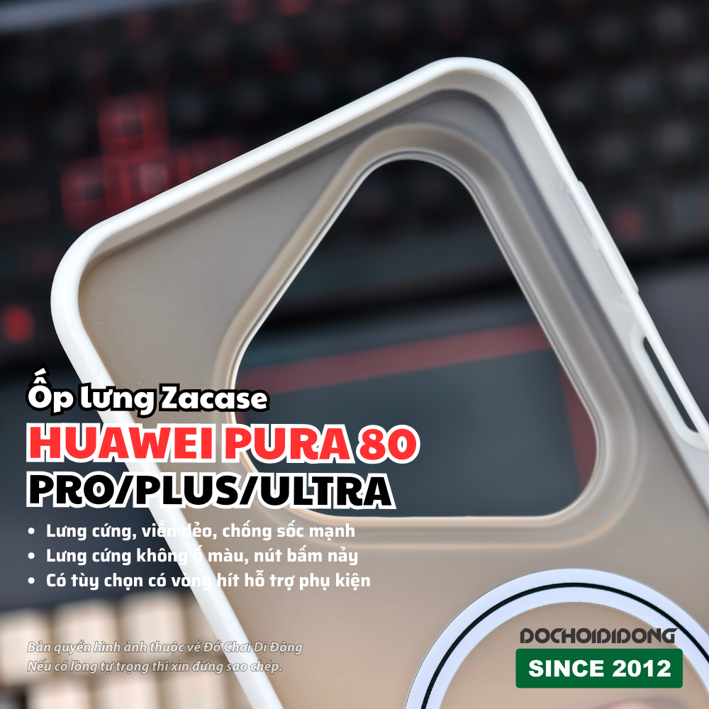 Ốp Lưng Zacase Chính Hãng Cho Huawei Pura 80 Pro / Plus / Ultra | Chống Sốc Mạnh Mẽ, Tùy Chọn Vòng Nam Châm