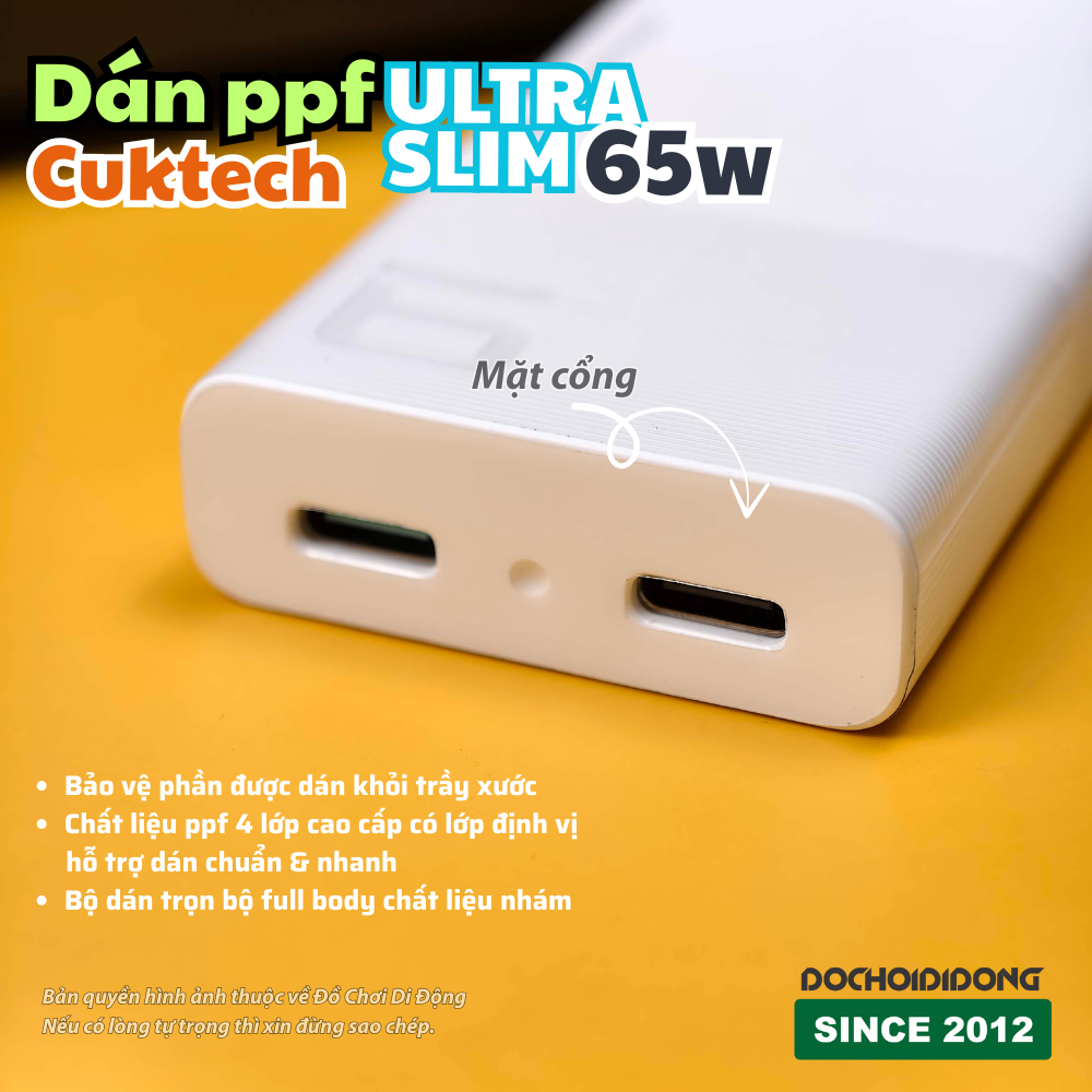 Bộ Dán PPF Full Body Cho Củ Sạc Cuktech Ultra Slim 65W – Chống Trầy Xước, Chống Bám Vân Tay, Bảo Vệ Toàn Diện