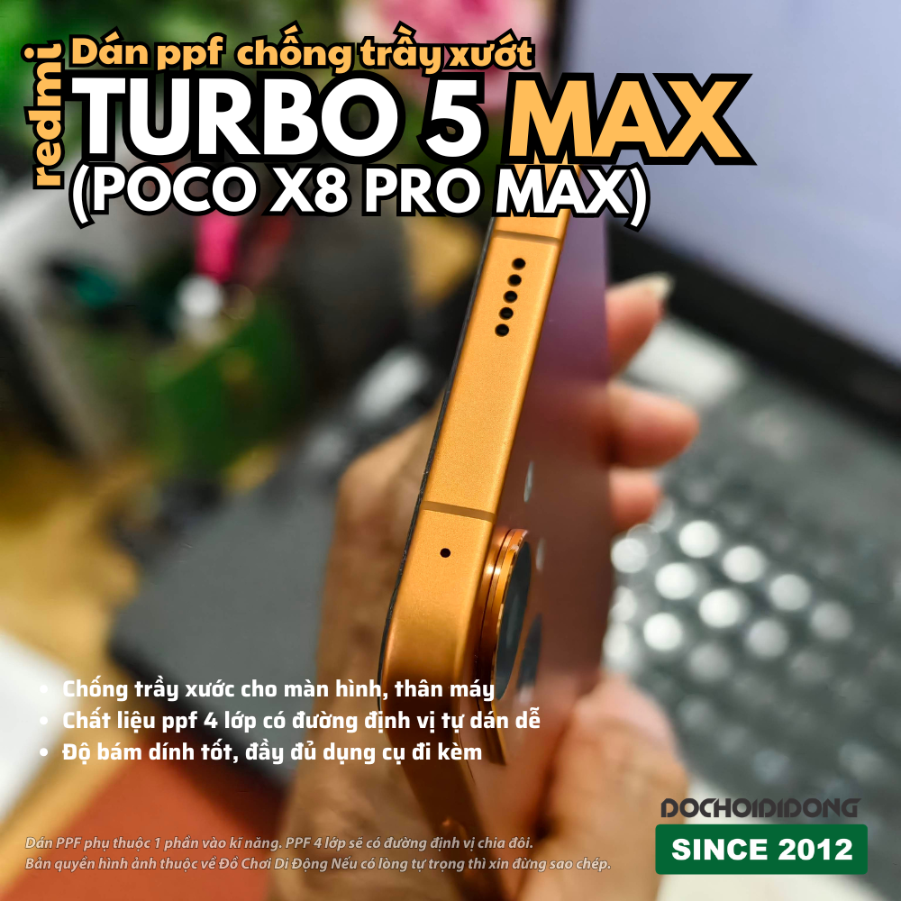 Miếng Dán PPF Redmi Turbo 5 Max / Poco X8 Pro Max trong bóng, nhám - Tùy Chọn Full Lưng Viền, màn hình