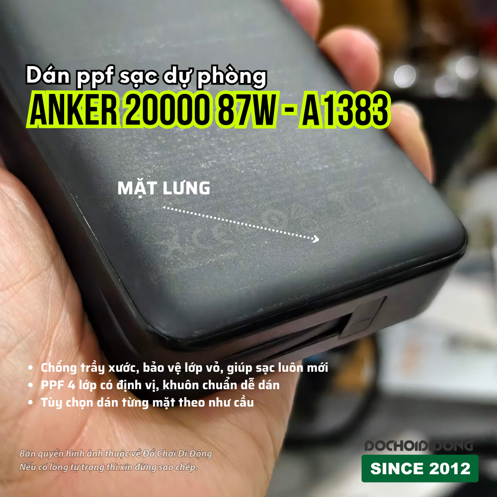 Miếng dán PPF bảo vệ sạc dự phòng Anker 20000 87W - A1383
