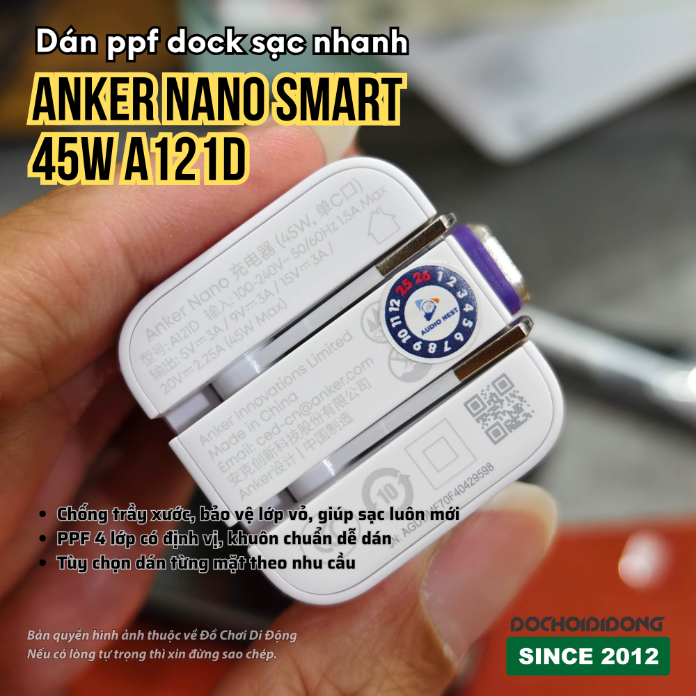 Dán PPF Chống Trầy Xước Củ Sạc Anker Nano Smart 45W A121D (Full Body/Mặt Đen Bóng)