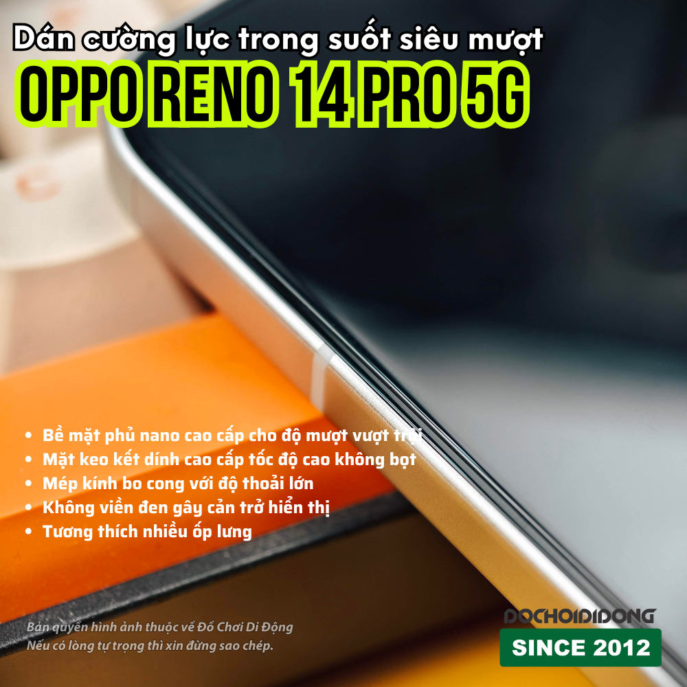 Dán cường lực cao cấp cho Oppo Reno 14 Pro 5G Zacase trong suốt không viền đen
