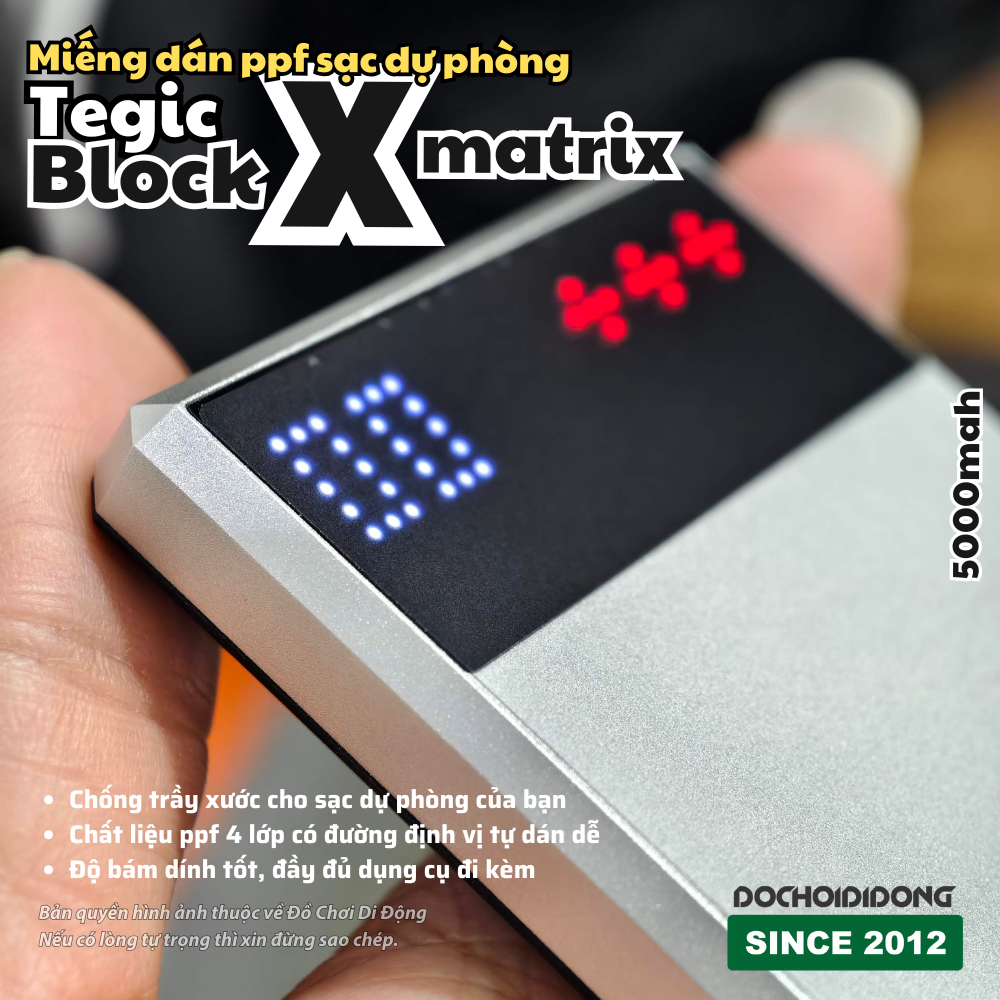 Miếng Dán PPF Sạc Dự Phòng Tegic Block X Matrix 5000mAh