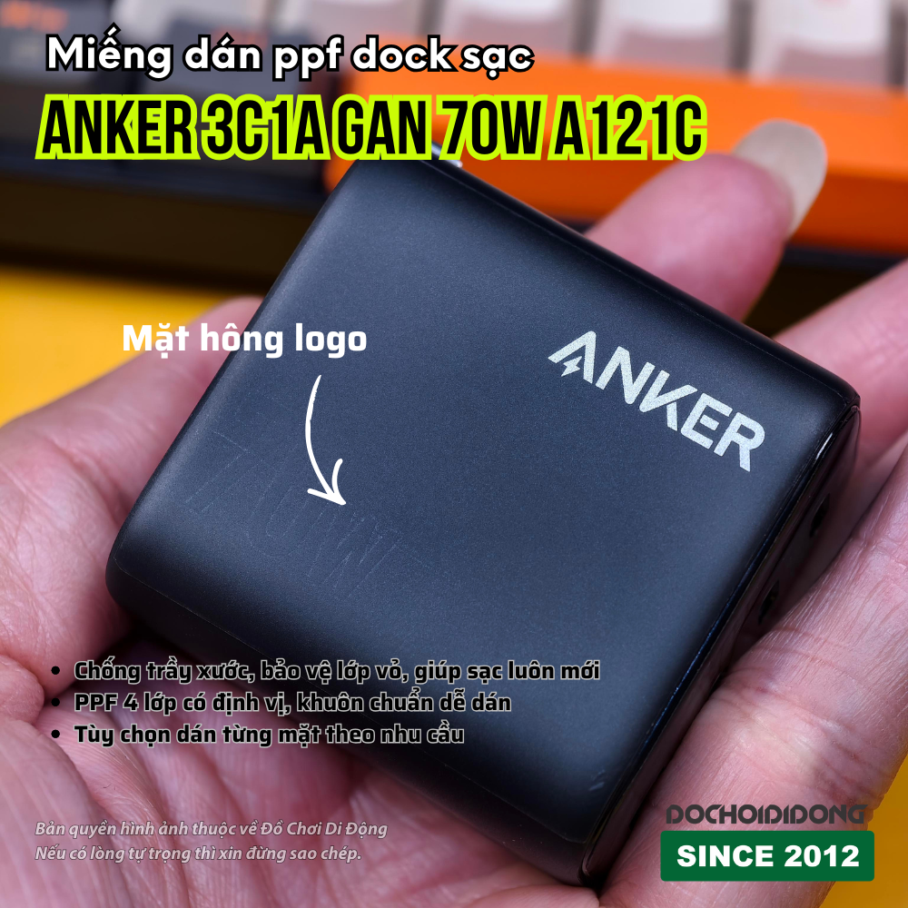 Miếng Dán PPF Dock Sạc Anker Zolo 3C1A GaN 70W (A121C) - Bảo Vệ Chống Trầy Xước, Khuôn Chuẩn