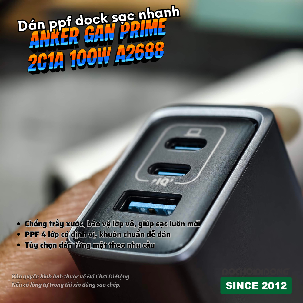 Dán PPF Bảo Vệ Mặt Cổng Sạc Anker GaN Prime 2C1A 100W A2688 (Chống Trầy Xước - Nhám/Bóng)
