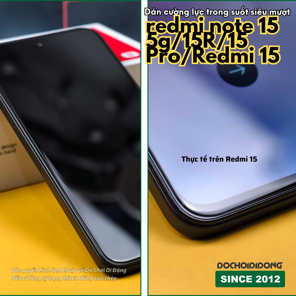 Kính Cường Lực Trong Suốt Siêu Mượt Cho Redmi Note 15 5G / 15R / 15 Pro ( Redmi 15 )