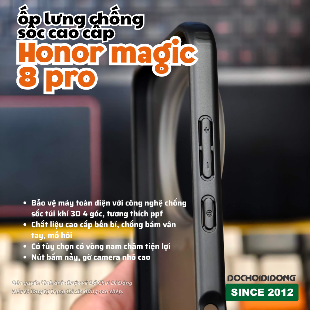 Ốp Lưng Chống Sốc Honor Magic 8 Pro (Lưng Cứng Viền Dẻo, Gờ Camera Cao) - Chống Bám Vân Tay