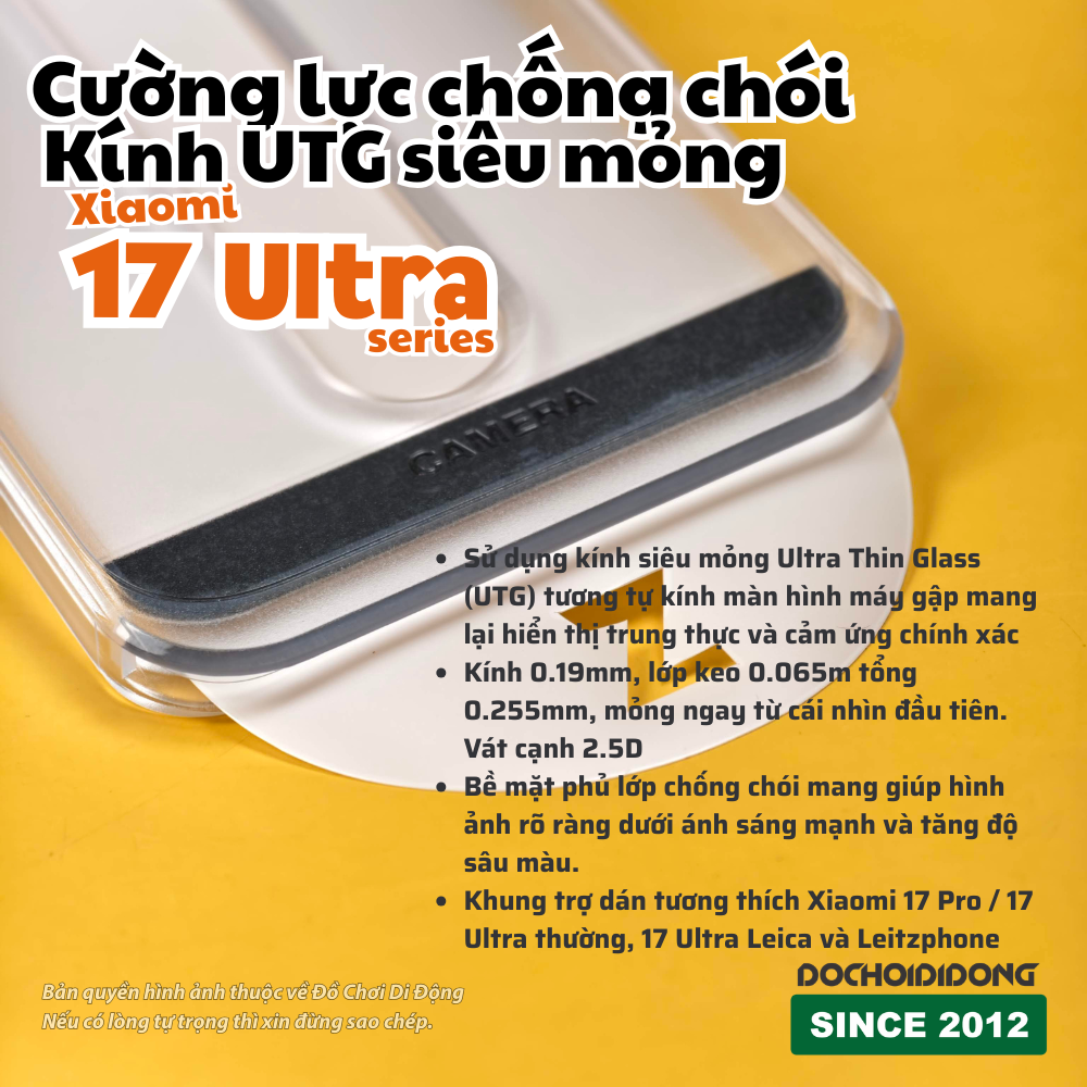 Miếng dán kính cường lực UTG siêu mỏng chống chói AR cho Xiaomi 17 Ultra / Pro Max / Leitzphone