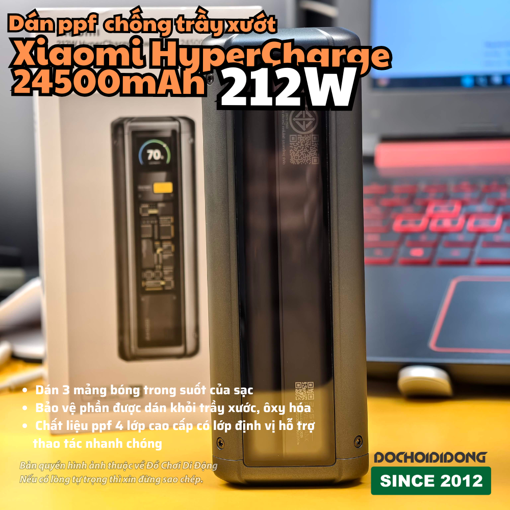 Dán PPF Trong Suốt Chống Trầy Xước Cho Sạc Dự Phòng Xiaomi HyperCharge 212W 24500mAh - Bảo Vệ Toàn Diện, Khoe Trọn Thiết Kế