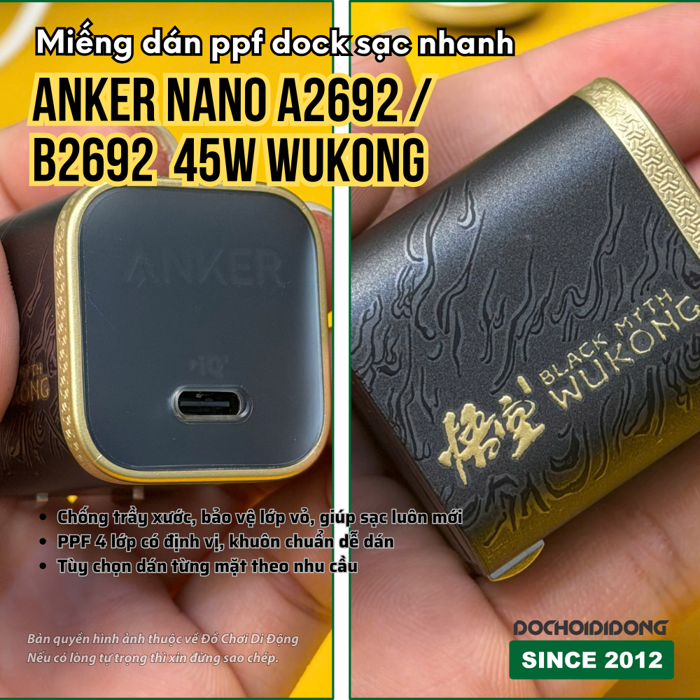 Miếng Dán PPF 4 Lớp Anker Nano A2692 / B2692 45W Wukong - Bảo Vệ Chống Trầy, Giữ Sạc Luôn Như Mới