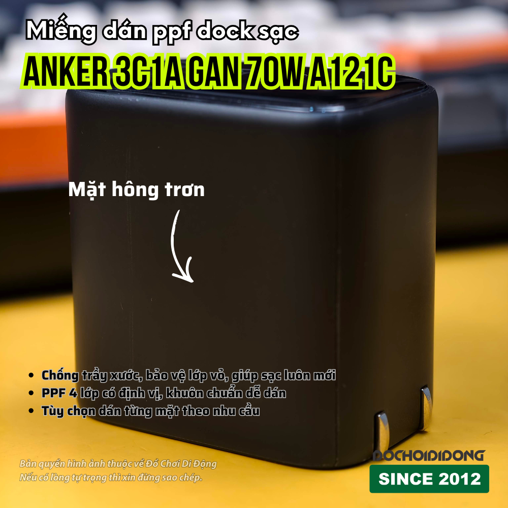 Miếng Dán PPF Dock Sạc Anker Zolo 3C1A GaN 70W (A121C) - Bảo Vệ Chống Trầy Xước, Khuôn Chuẩn