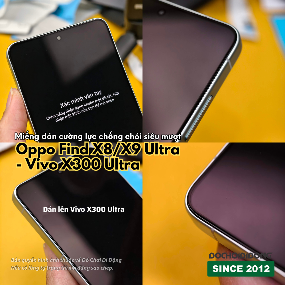 Miếng dán kính cường lực chống chói AR siêu mượt cho Oppo Find X8 Ultra / Find X9 Ultra / Vivo X300 Ultra có khung trợ dán