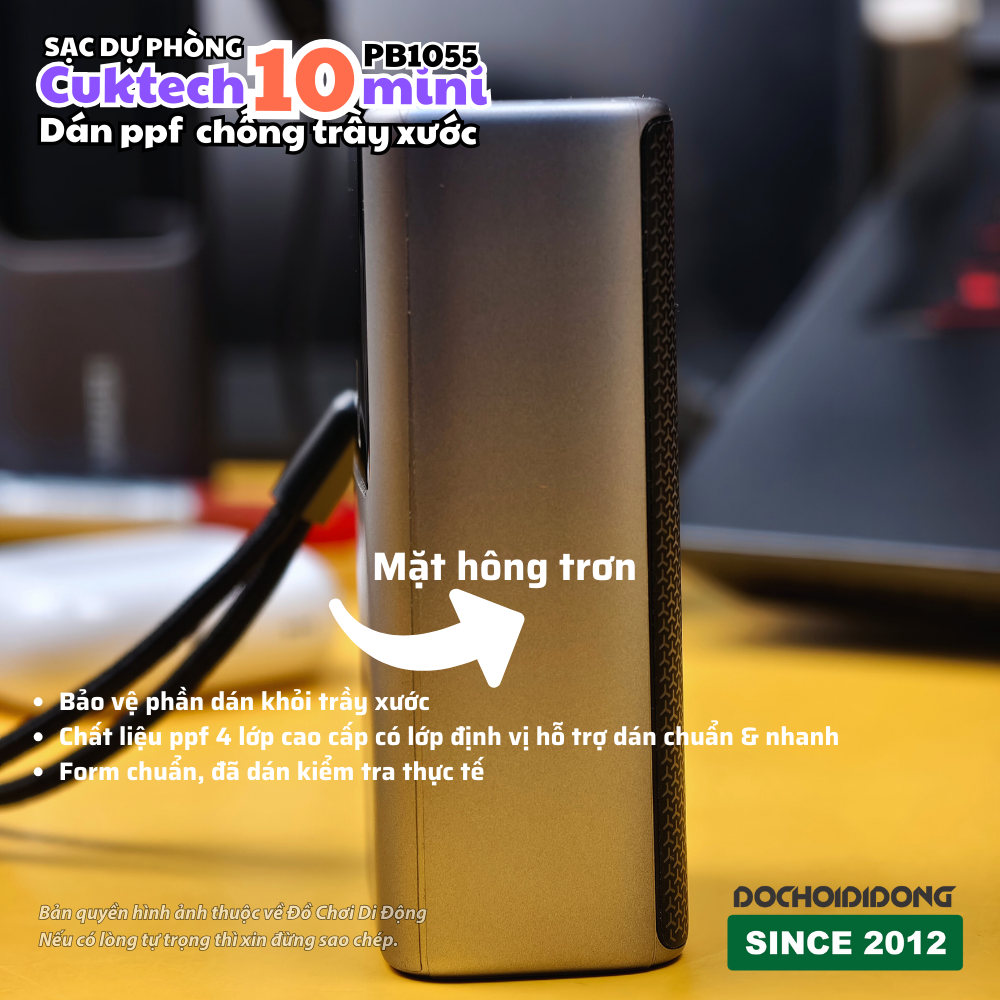 Miếng dán PPF màn hình sạc dự phòng Cuktech 10 Mini trong cao cấp