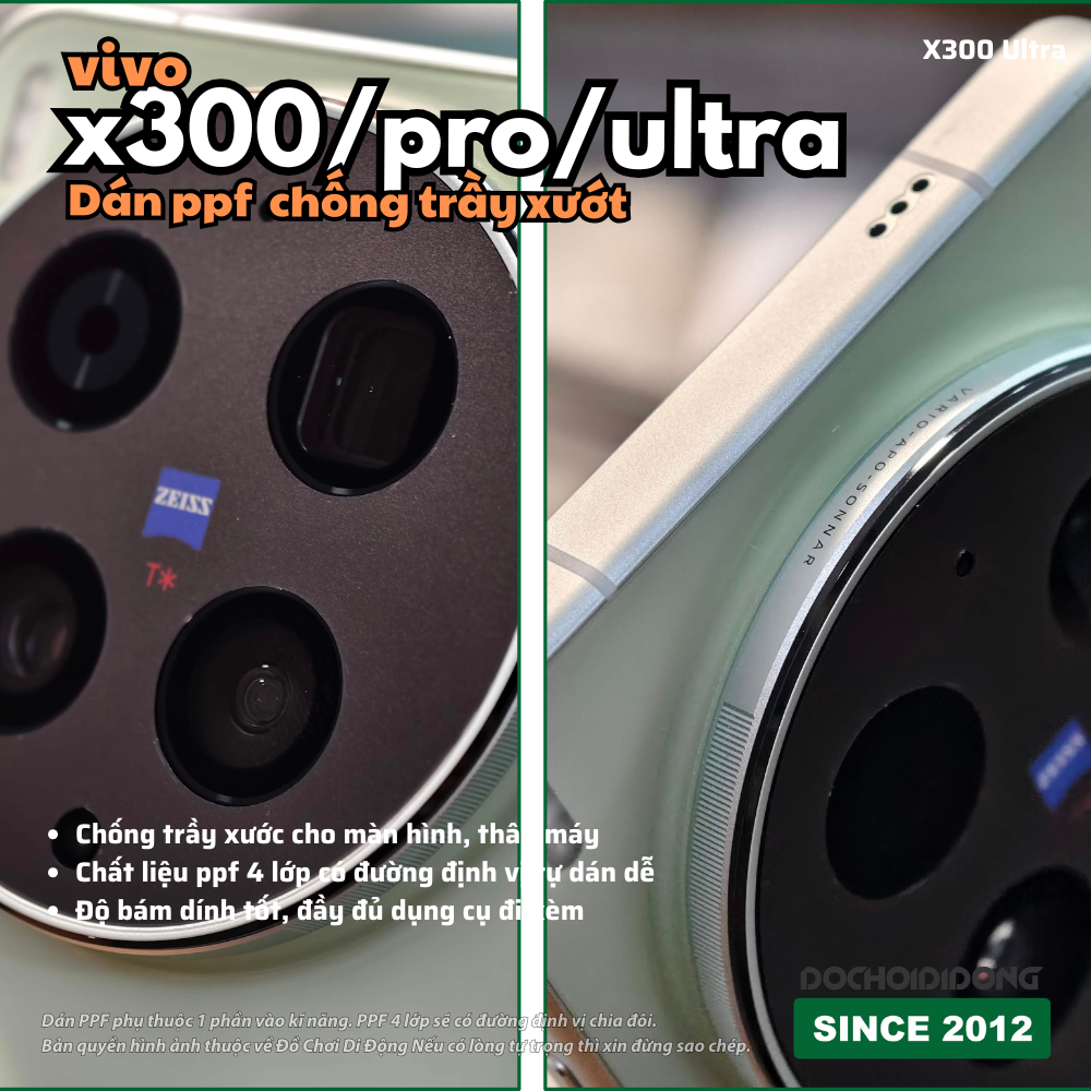 Dán PPF Full Body Chống Trầy Xước Cho Vivo X300 / Pro / Ultra (Nhiều Tùy Chọn Nhám/Bóng, Lưng/Viền)