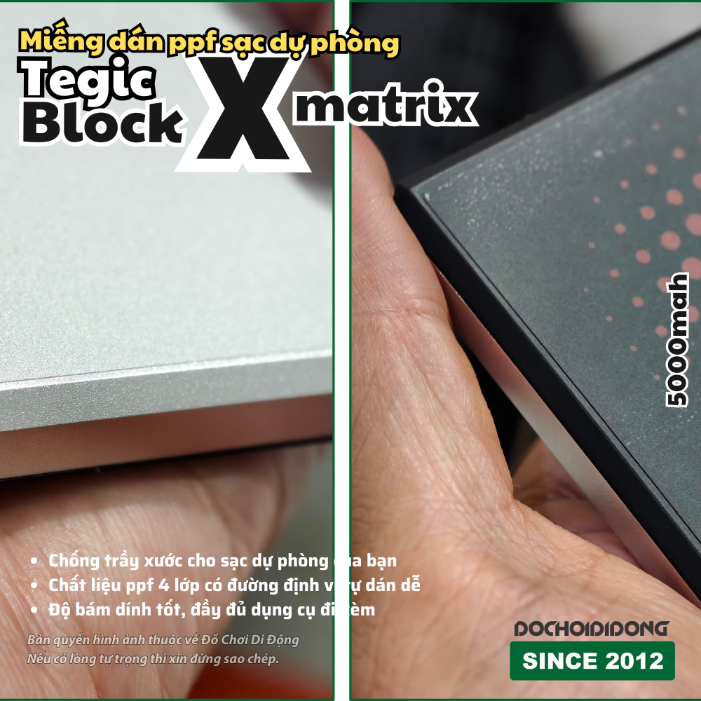Miếng Dán PPF Sạc Dự Phòng Tegic Block X Matrix 5000mAh