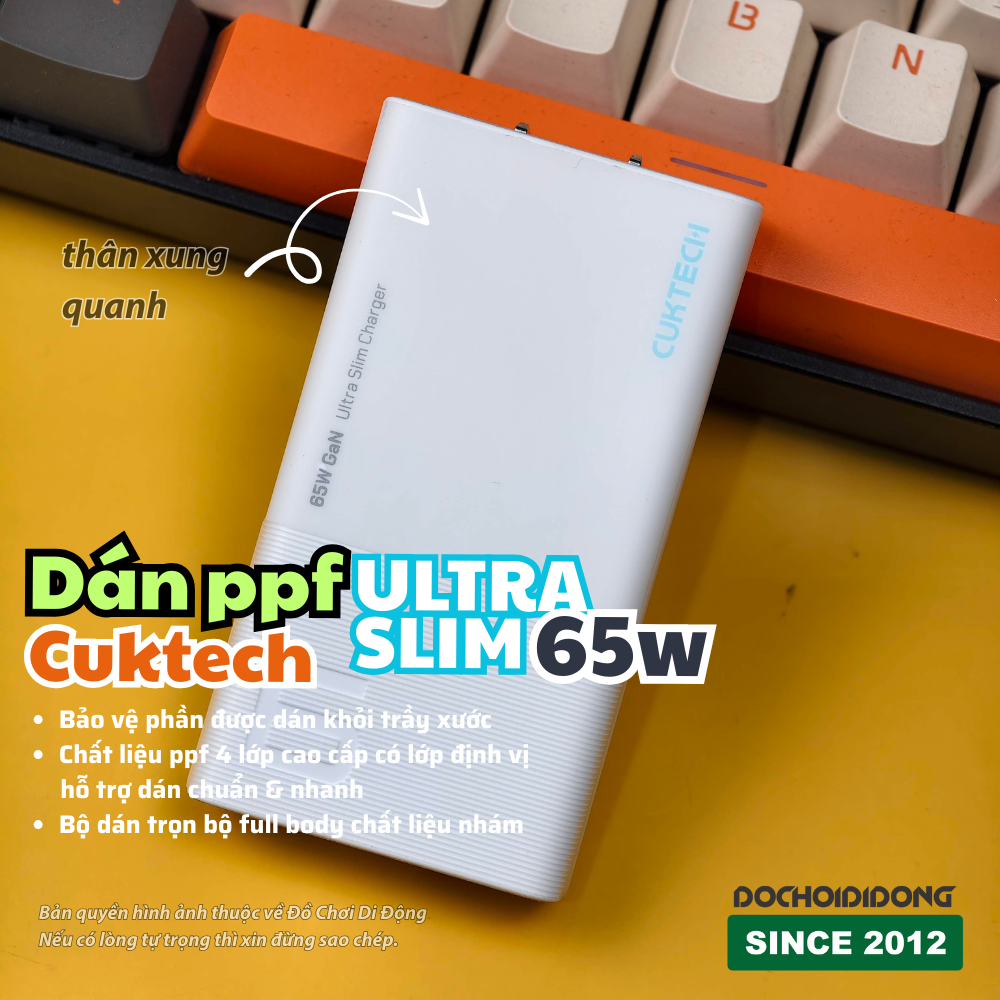 Bộ Dán PPF Full Body Cho Củ Sạc Cuktech Ultra Slim 65W – Chống Trầy Xước, Chống Bám Vân Tay, Bảo Vệ Toàn Diện