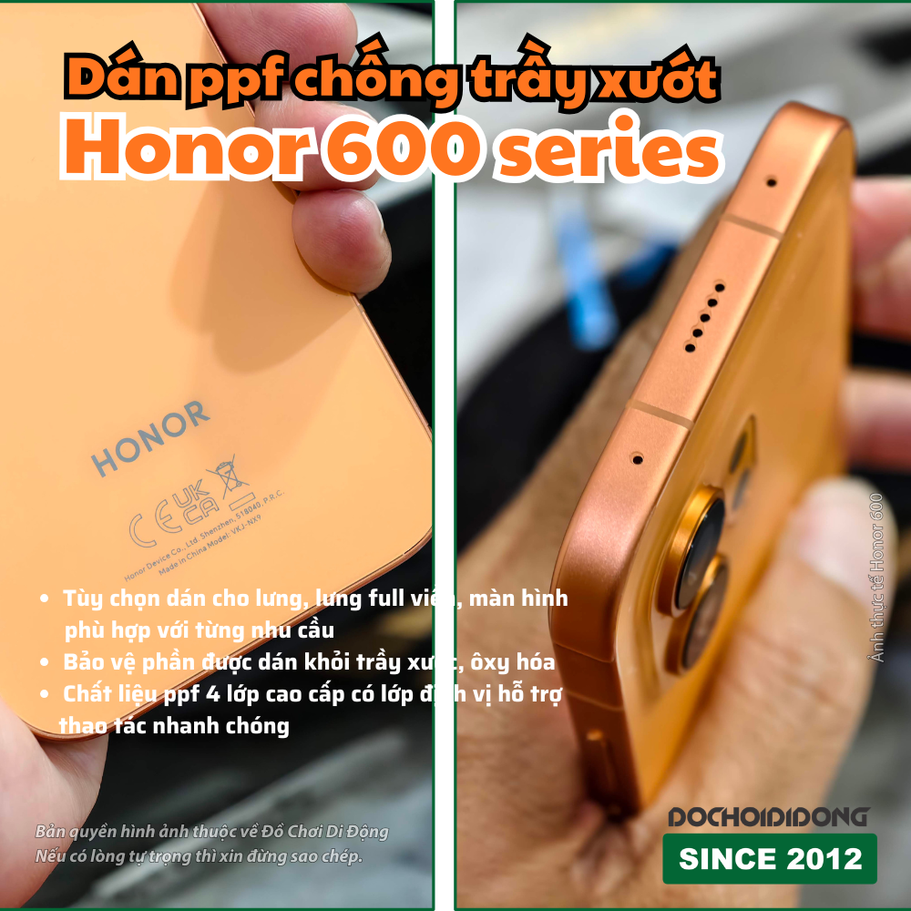 Miếng dán PPF chống trầy xước Honor 600 Pro Lite (bản chính hãng) cao cấp