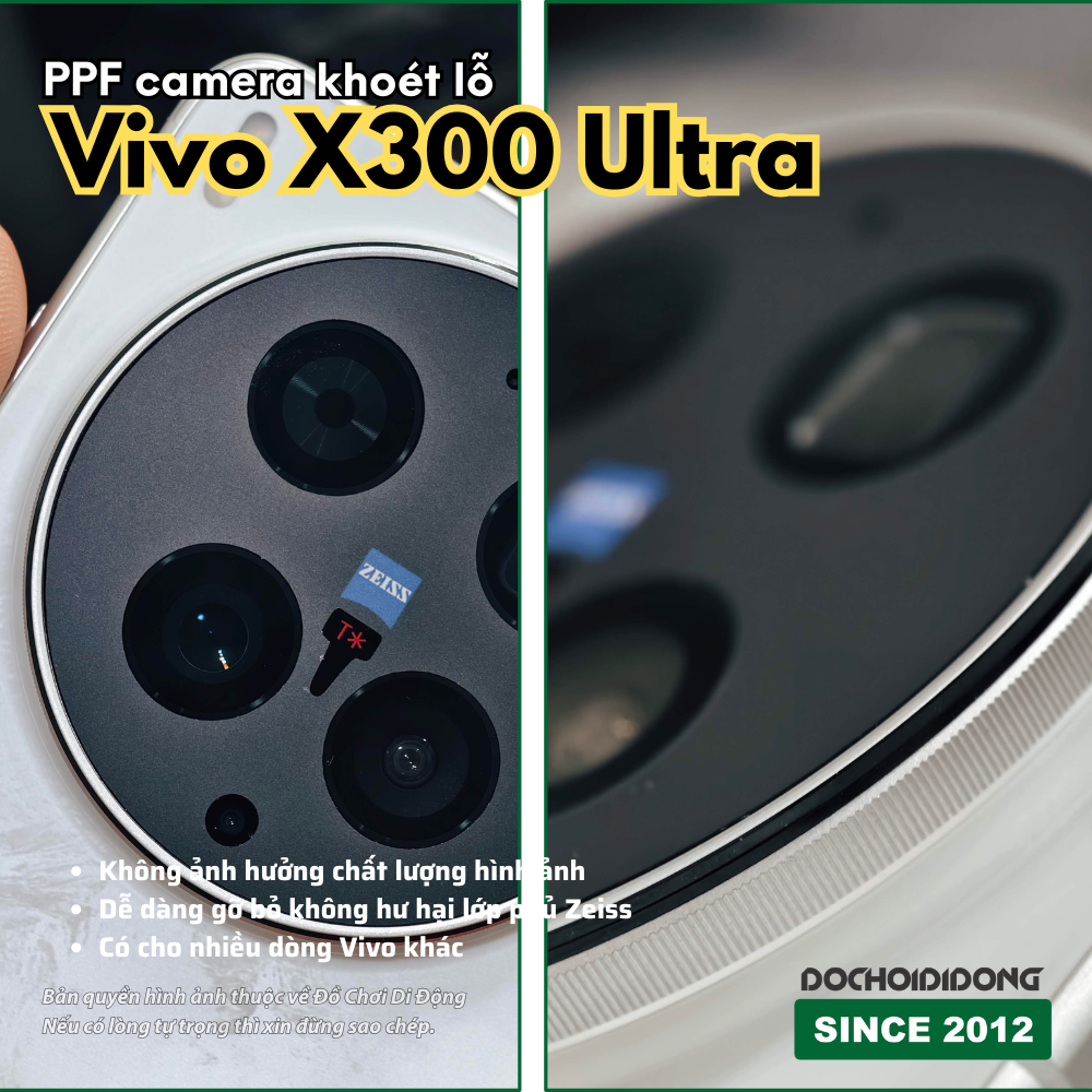 Combo 2 Miếng dán PPF chống trầy xước camera khoét lỗ Vivo X200s X200 X300 Pro Mini Ultra