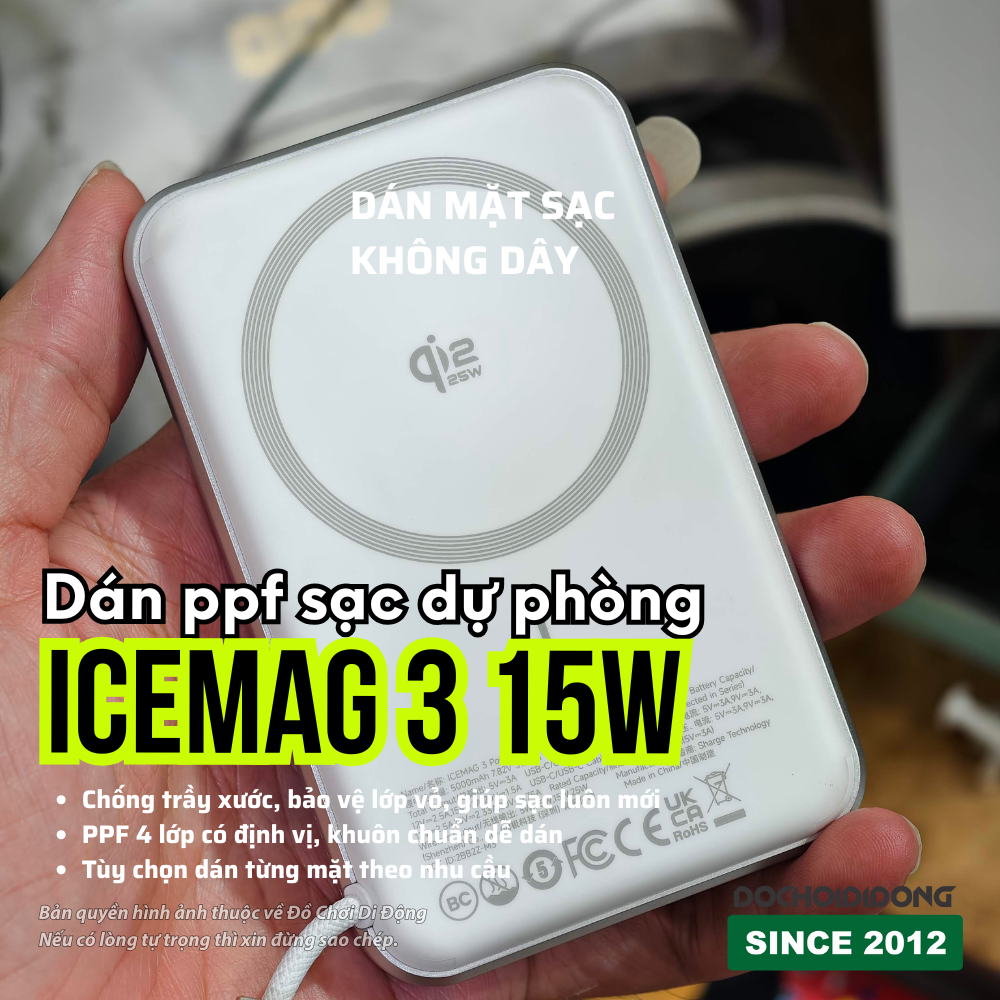 Dán PPF Bảo Vệ Mặt Trong Suốt Sạc Dự Phòng Sharge Icemag 3 15W (Chống Trầy, Tự Phục Hồi)