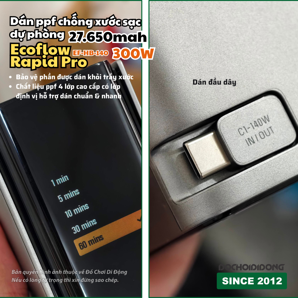 Dán PPF Chống Trầy Xước Sạc Dự Phòng EcoFlow Rapid 27650mAh 300W EF-HB-140 (Full Body/Màn Hình)