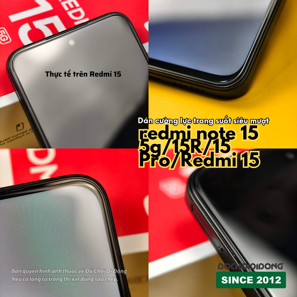 Kính Cường Lực Trong Suốt Siêu Mượt Cho Redmi Note 15 5G / 15R / 15 Pro ( Redmi 15 )