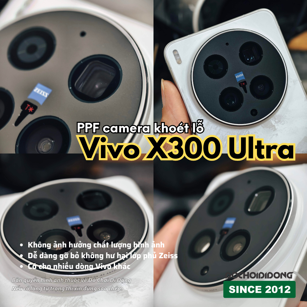 Combo 2 Miếng dán PPF chống trầy xước camera khoét lỗ Vivo X200s X200 X300 Pro Mini Ultra