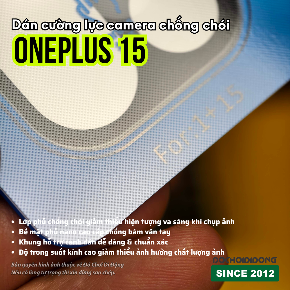 Kính cường lực camera chống chói OnePlus 15 có khung – Bảo vệ ống kính, giảm lóa khi chụp ảnh