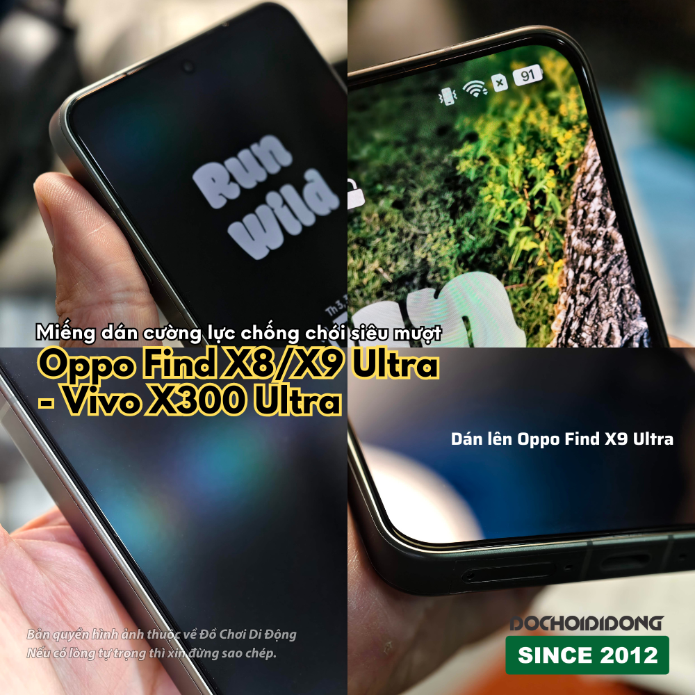 Miếng dán kính cường lực chống chói AR siêu mượt cho Oppo Find X8 Ultra / Find X9 Ultra / Vivo X300 Ultra có khung trợ dán