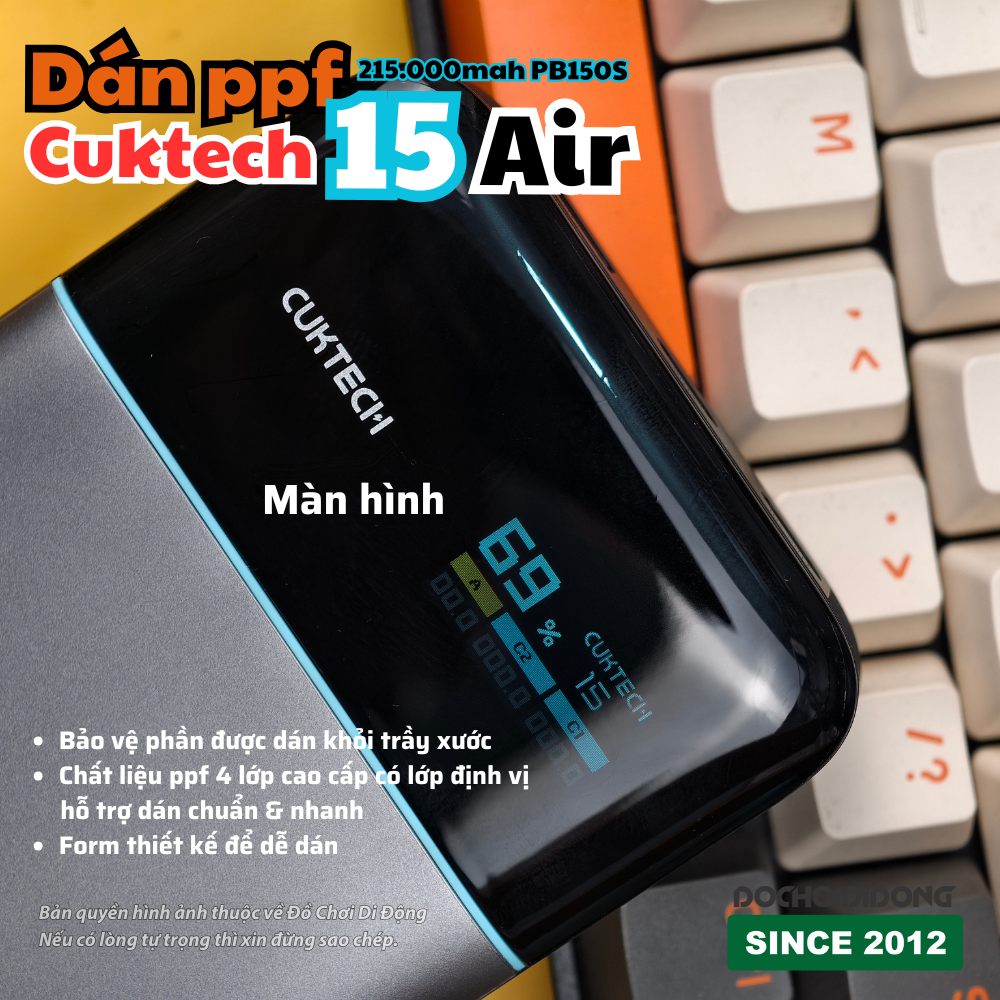 Dán Ppf sạc dự phòng Cuktech 15 Air 15.000mah PB150S cao cấp