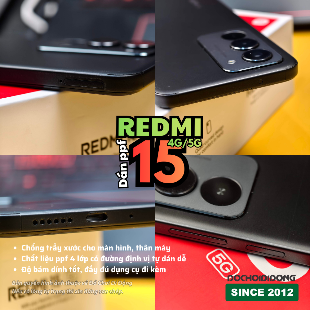 Miếng Dán Bảo Vệ Redmi 15: Công Nghệ PPF 4 Lớp Có Định Vị, Giữ Máy Luôn Mới