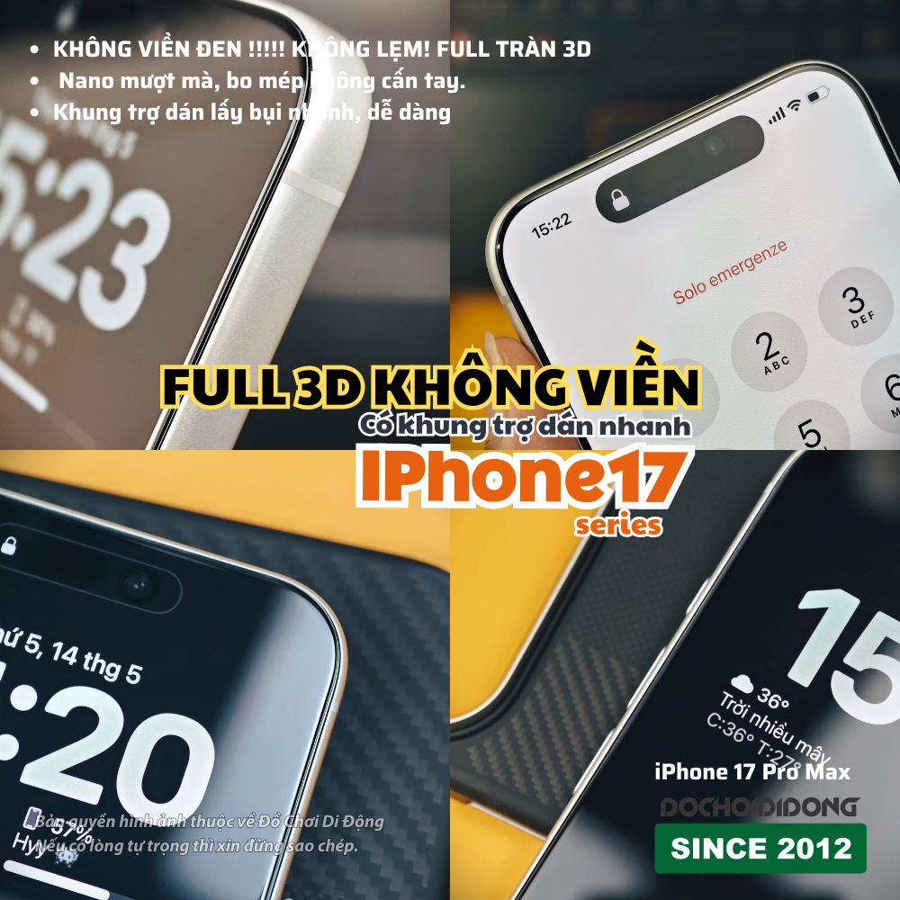 [Full 3D KHÔNG VIỀN CÓ KHUNG] Miếng dán Cường Lực iPhone 16 17 Pro Max 17 Air Zacase Siêu Mượt