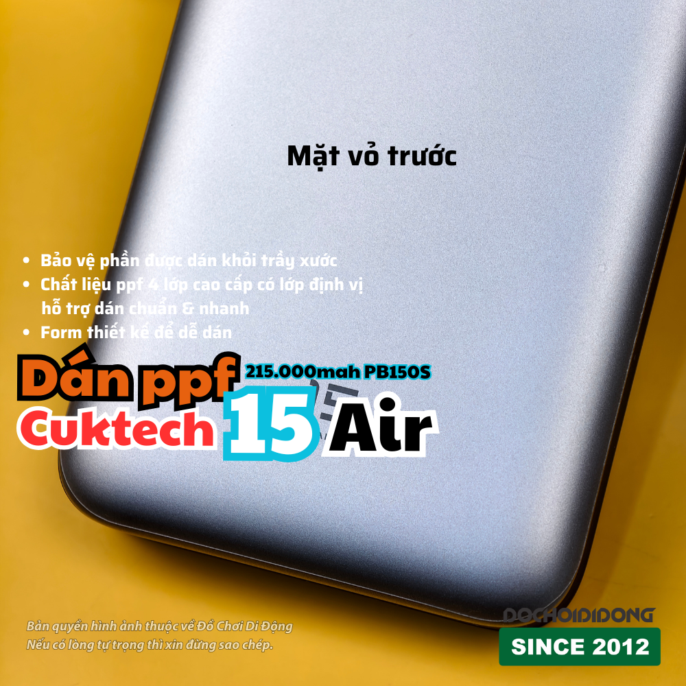 Dán Ppf sạc dự phòng Cuktech 15 Air 15.000mah PB150S cao cấp