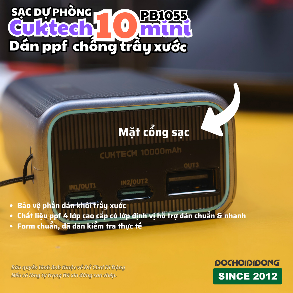 Miếng dán PPF màn hình sạc dự phòng Cuktech 10 Mini trong cao cấp