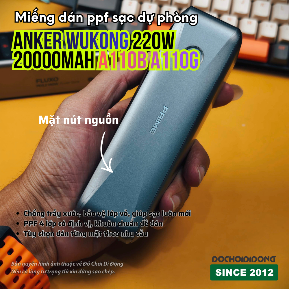 Miếng Dán PPF Chống Trầy Xước Sạc Dự Phòng Anker Wukong 220W 20000mAh A110B A110G (Màn Hình/Cổng/Đáy)