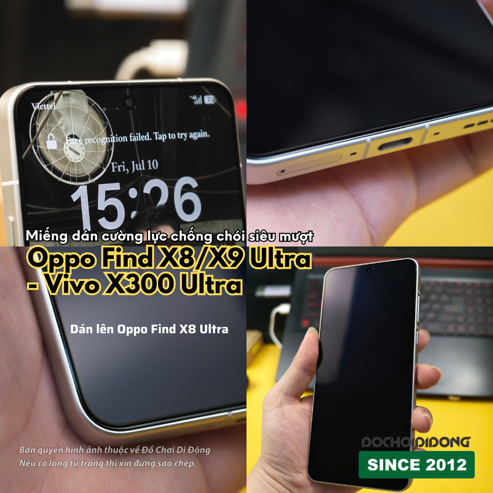 Miếng dán kính cường lực chống chói AR siêu mượt cho Oppo Find X8 Ultra / Find X9 Ultra / Vivo X300 Ultra có khung trợ dán
